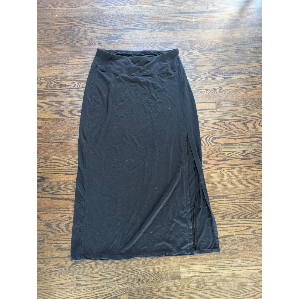 Women's Athleta Long Black Side Slit Maxi Skirt Size XL knit Goth, Beach, Comfor